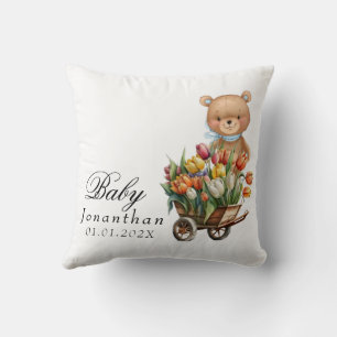 Teddybeer Blauw Bloemmotief Landelijk Kussen