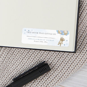 Teddybeer Blauw Boek Geschonken Door Etiket