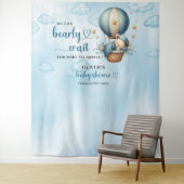 Teddybeer blauw bruin beige heteluchtballon jongen wandkleed (In situ)