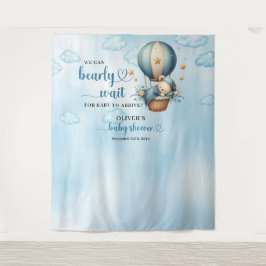 Teddybeer blauw bruin beige heteluchtballon jongen wandkleed