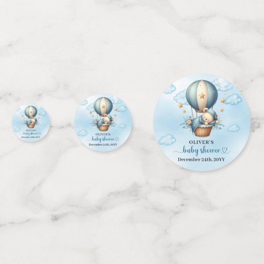 Teddybeer blauw bruin ivoor hete lucht ballon jong confetti (Voorkanten)
