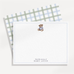 Teddybeer blauw en groen kariert preppy notitiekaa kaart