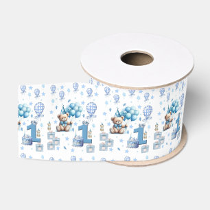 Teddybeer Blauw Gelukkig 1e Verjaardag Lint