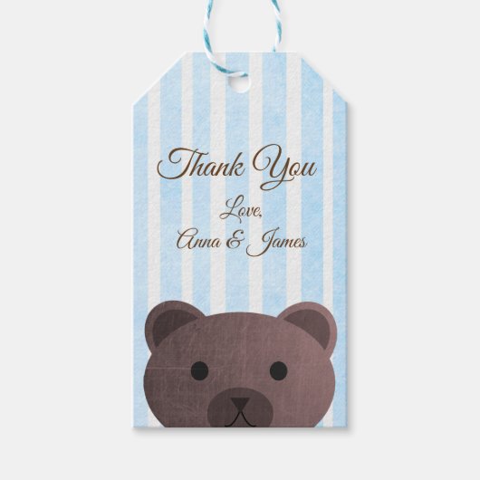 Teddybeer blauw gestreept dank u Label Cadeaulabel (Voorkant)