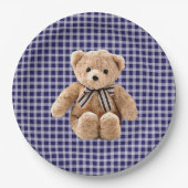 Teddybeer blauw gestreepte partij Bord (Voorkant)