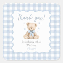 Teddybeer Blauw Gingham Baby Shower Klassiek 