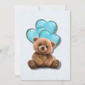 Teddybeer blauw gouden ballonjongen Baby shower Kaart (Achterkant)