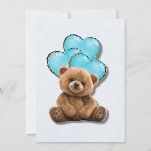 Teddybeer blauw gouden ballonjongen Baby shower Kaart (Achterkant)
