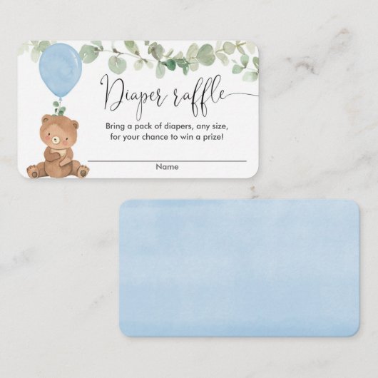 Teddybeer blauw groen jongen douche luier loterij informatiekaartje (Voorkant / Achterkant)