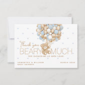 Teddybeer Blauw Hart & Ballon Baby Jongen Douche Bedankkaart (Voorkant)