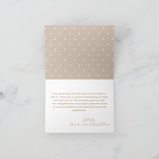 Teddybeer Blauw Hart & Ballon Baby Jongen Douche Bedankkaart (Binnen)