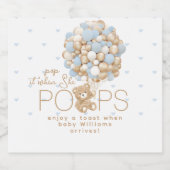 Teddybeer Blauw Hart & Ballon Baby Jongen Douche Sparkling Wijnetiket (Enkel label)