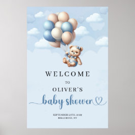 Teddybeer blauw ivoor Jongen Baby shower Welkom Poster