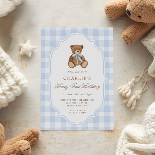 Teddybeer Blauw Minimalistisch Jongens Verjaardag Kaart