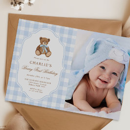 Teddybeer Blauw Minimalistisch Jongens Verjaardags Kaart