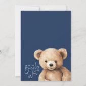 Teddybeer Blauw Minimalistische Baby Shower Modern Kaart (Achterkant)