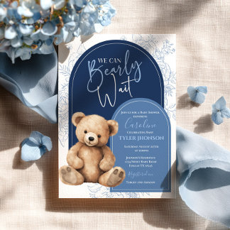 Teddybeer Blauw Minimalistische Baby Shower Modern Kaart