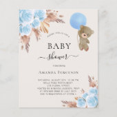 Teddybeer blauw pampas floral boy Baby shower (Voorkant)