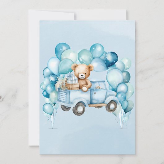 Teddybeer Blauw  Truck Boy Baby shower Kaart (Achterkant)