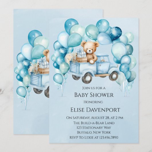 Teddybeer Blauw  Truck Boy Baby shower Kaart (Voorkant / Achterkant)