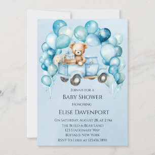 Teddybeer Blauw  Truck Boy Baby shower Kaart