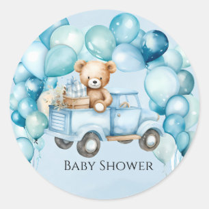 Teddybeer Blauw Truck Boy Baby shower Ronde Sticker