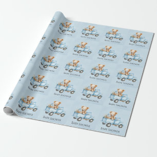 Teddybeer Blauw  Vrachtwagen Baby shower Cadeaupapier