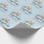 Teddybeer Blauw  Vrachtwagen Baby shower Cadeaupapier (Hoek)