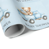 Teddybeer Blauw  Vrachtwagen Baby shower Cadeaupapier (Rol Hoek)