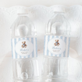 Teddybeer blauw waterfles etiket