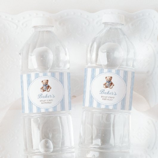 Teddybeer blauw waterfles etiket