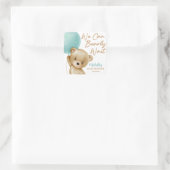 Teddybeer Blauw We Kunnen Haast Niet Wachten Baby  Vierkante Sticker (Tas)