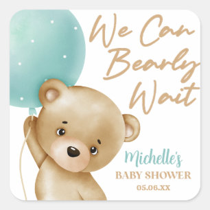 Teddybeer Blauw We Kunnen Haast Niet Wachten Baby  Vierkante Sticker