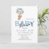 Teddybeer Blauw Wit Uitnodigingen (Staand voorkant)