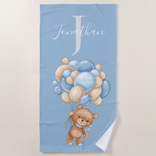 Teddybeer Blauwe Aardige Strandtowels Strandlaken (Voorkant)