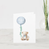Teddybeer Blauwe Baby Shower Bedankkaart (Voorkant)