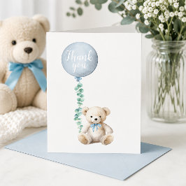 Teddybeer Blauwe Baby Shower Bedankkaart