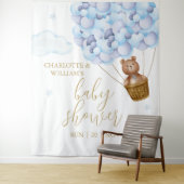 Teddybeer Blauwe Baby Shower Fotobackdrop Wandkleed (In situ)