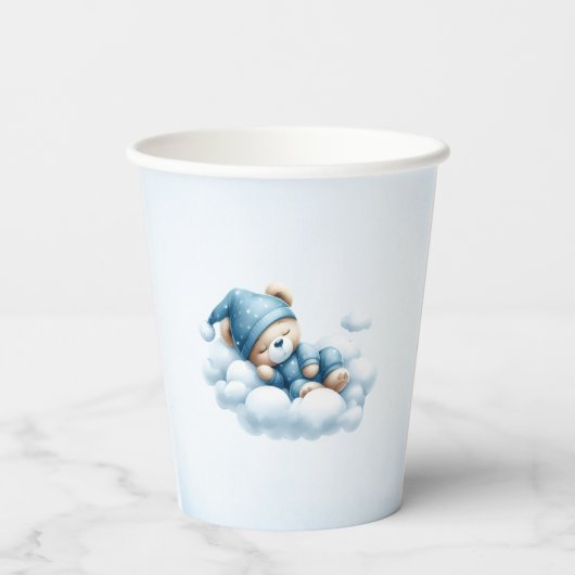 Teddybeer blauwe ballon baby jongen douche papieren bekers (Achterkant)