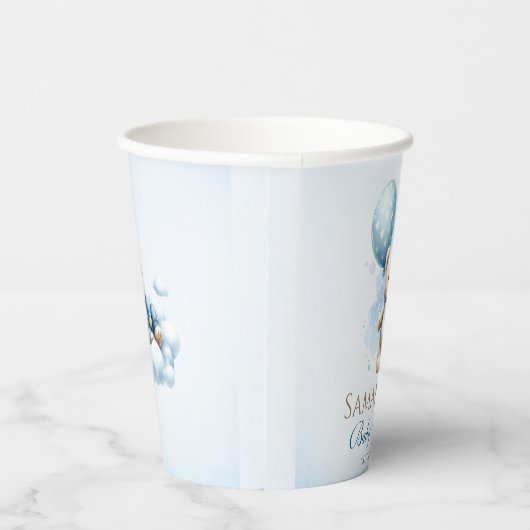 Teddybeer blauwe ballon baby jongen douche papieren bekers (Rechts)