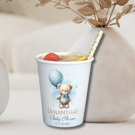 Teddybeer blauwe ballon baby jongen douche papieren bekers