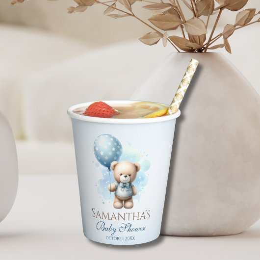 Teddybeer blauwe ballon baby jongen douche papieren bekers