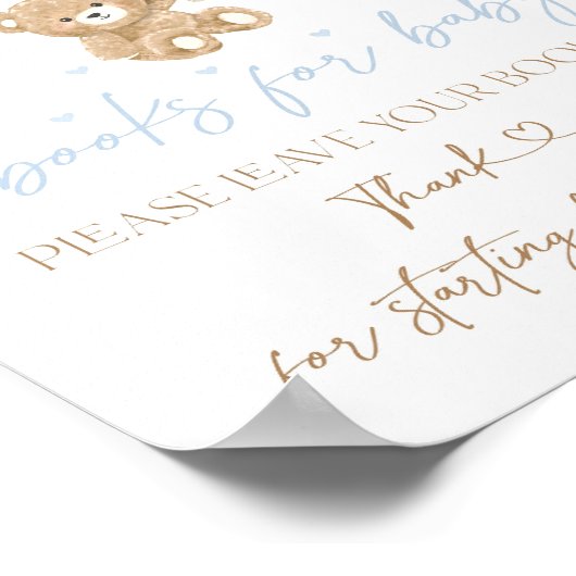 Teddybeer blauwe ballon baby jongen douche poster (Hoek)