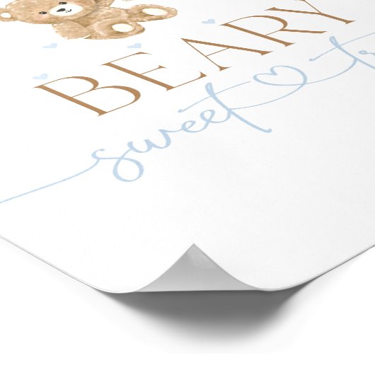 Teddybeer blauwe ballon baby jongen douche poster (Hoek)