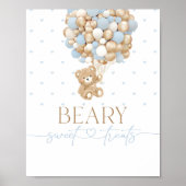 Teddybeer blauwe ballon baby jongen douche poster (Voorkant)