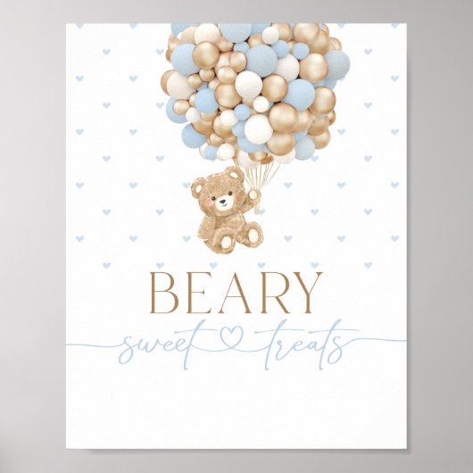 Teddybeer blauwe ballon baby jongen douche poster (Voorkant)