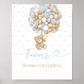 Teddybeer blauwe ballon baby jongen douche poster (Voorkant)