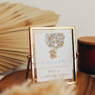 Teddybeer blauwe ballon baby jongen douche poster