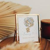 Teddybeer blauwe ballon baby jongen douche poster