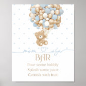 Teddybeer blauwe ballon baby jongen douche poster (Voorkant)